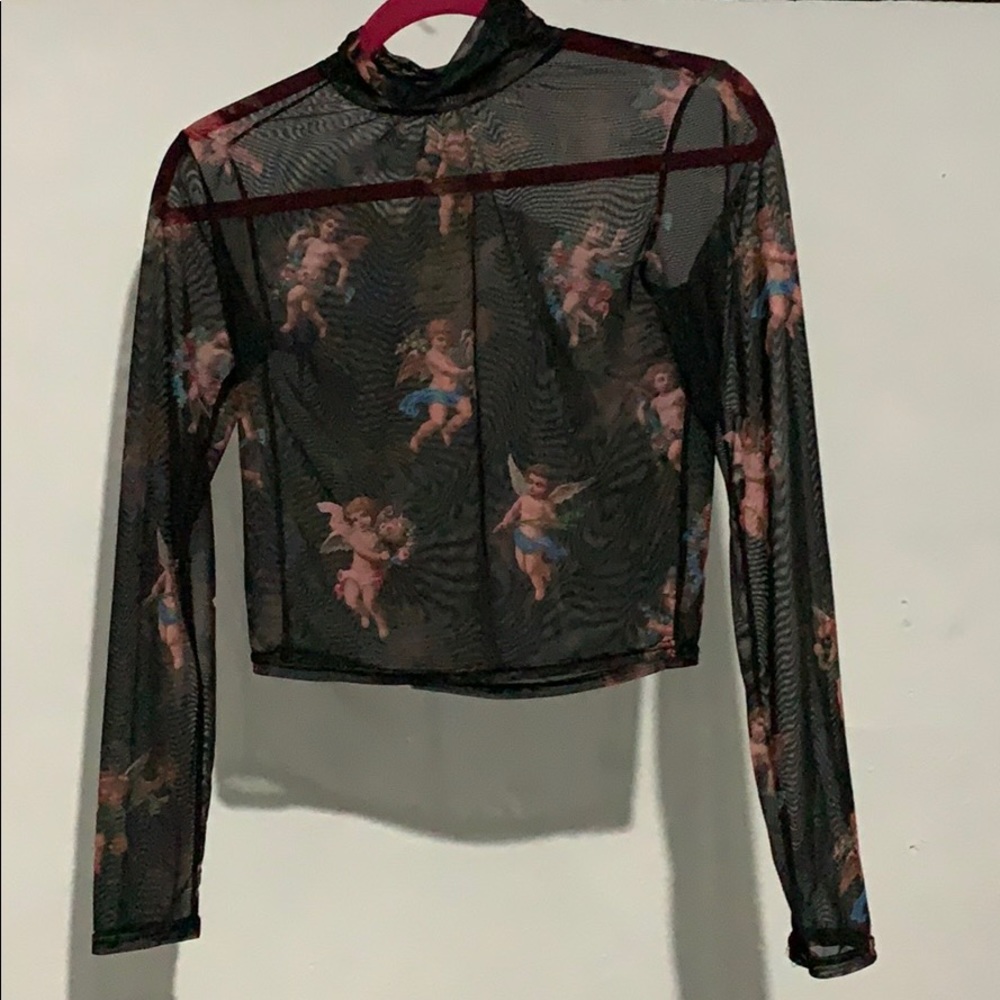 Angel Printed Transparent Mesh Top